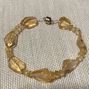 Elegant 8” Natural Citrine handcrafted gemstone Beaded magnetic clasp Bracelet